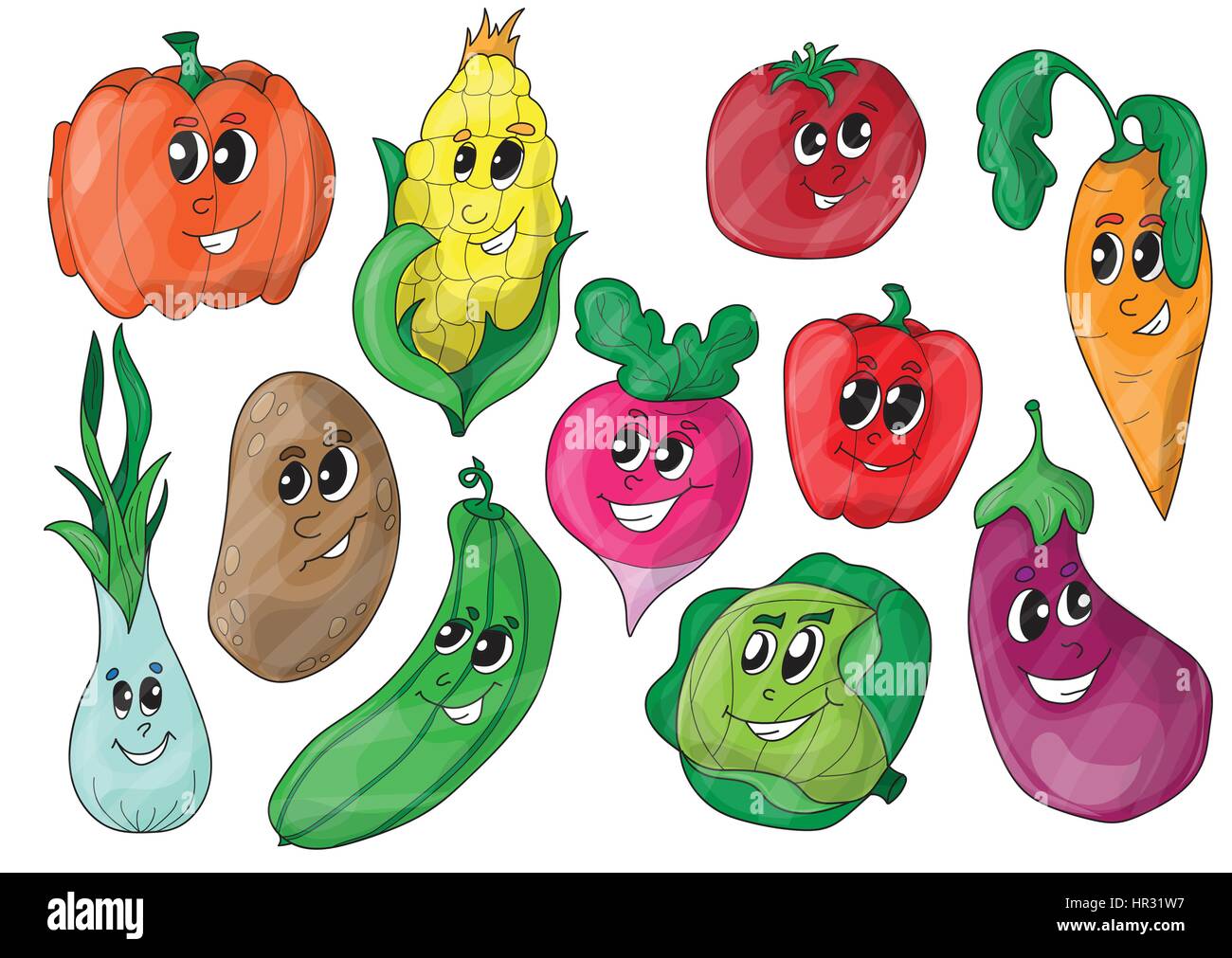 Divertidos Dibujos Animados diversos vegetales. Imágenes prediseñadas  vectoriales Imagen Vector de stock - Alamy
