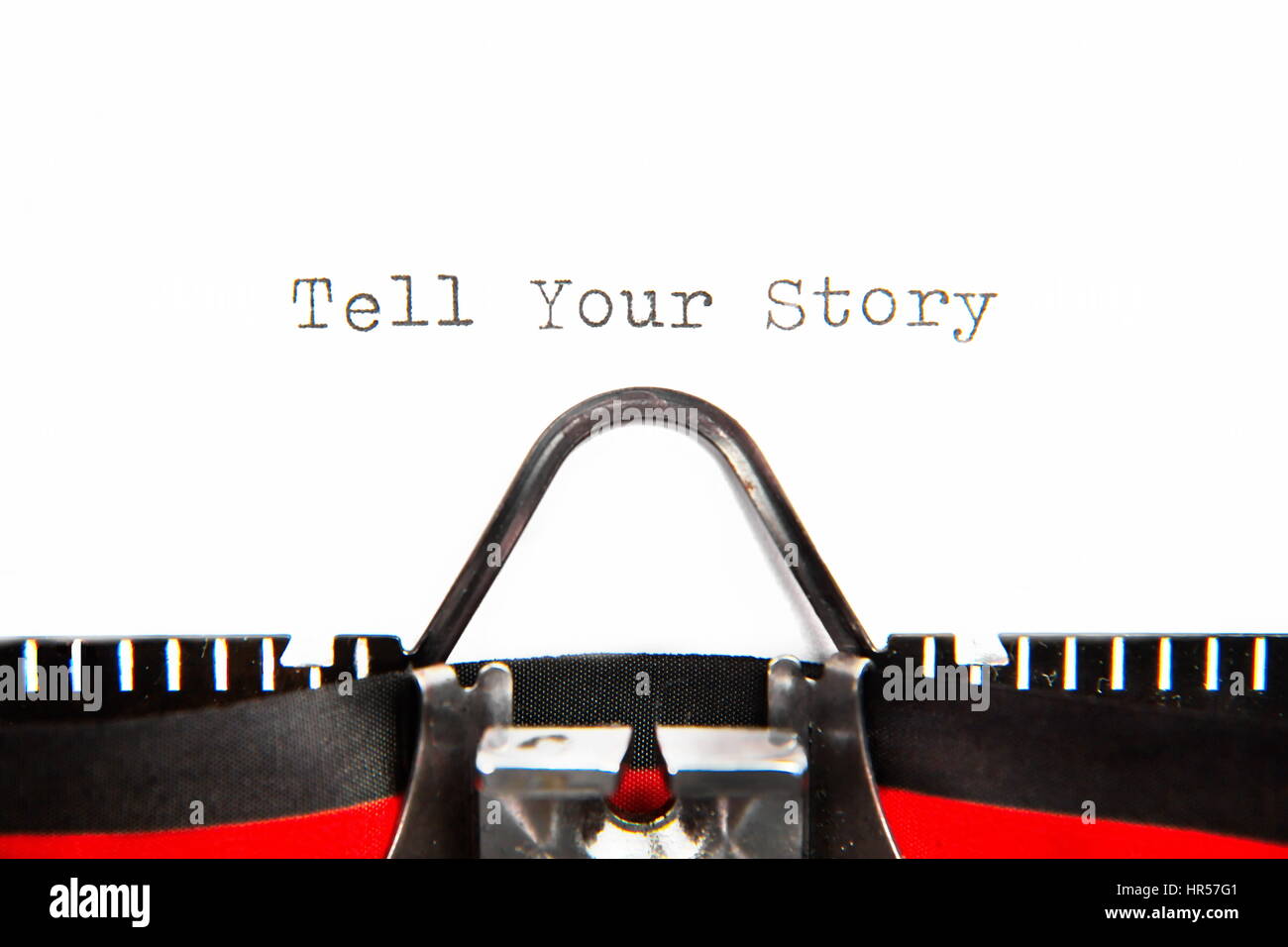 'Tu Historia' palabras mecanografiadas en una máquina de escribir Vintage Foto de stock