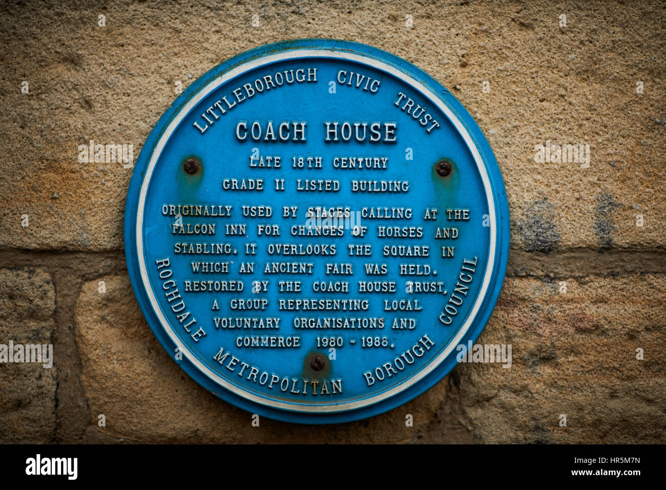 Placa azul entrada Littleborough Coach House Lodge Street Littleborough, Rochdale, Lancashire, Inglaterra, Reino Unido. Foto de stock