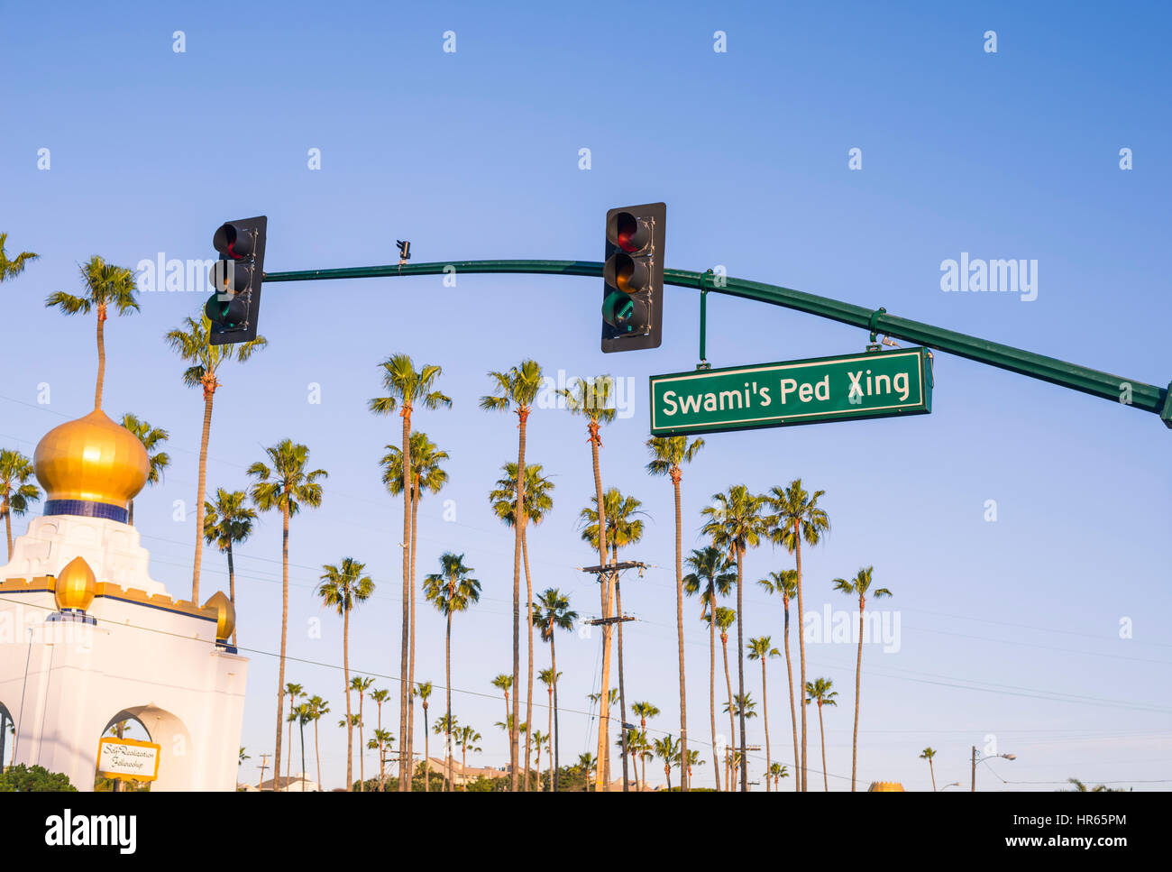 Swami's Ped Xing signo, signo de cruce peatonal. Encinitas, California. Foto de stock