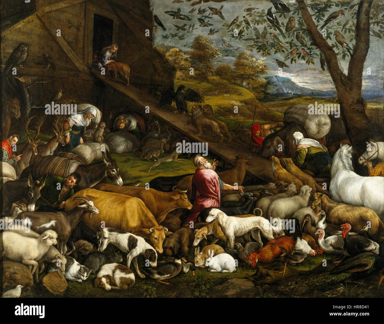 Los animales que se introduzcan en el Arca de Noé1570s Jacopo Bassano Foto de stock