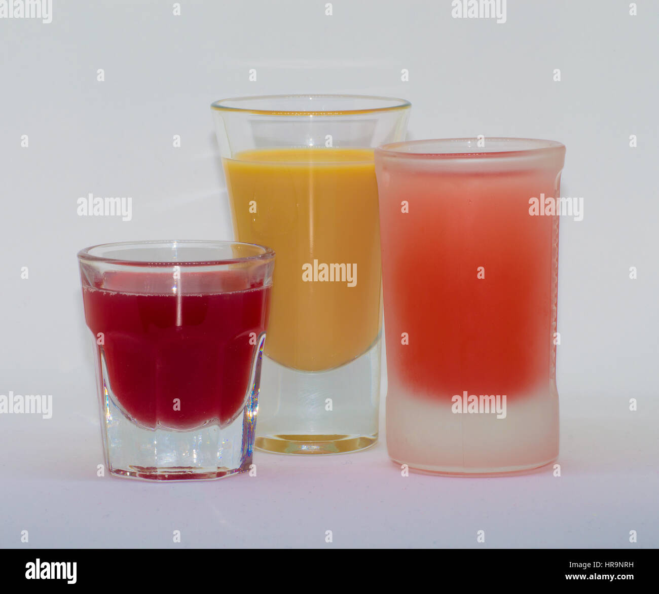 Shot gafas distintas bebidas Foto de stock