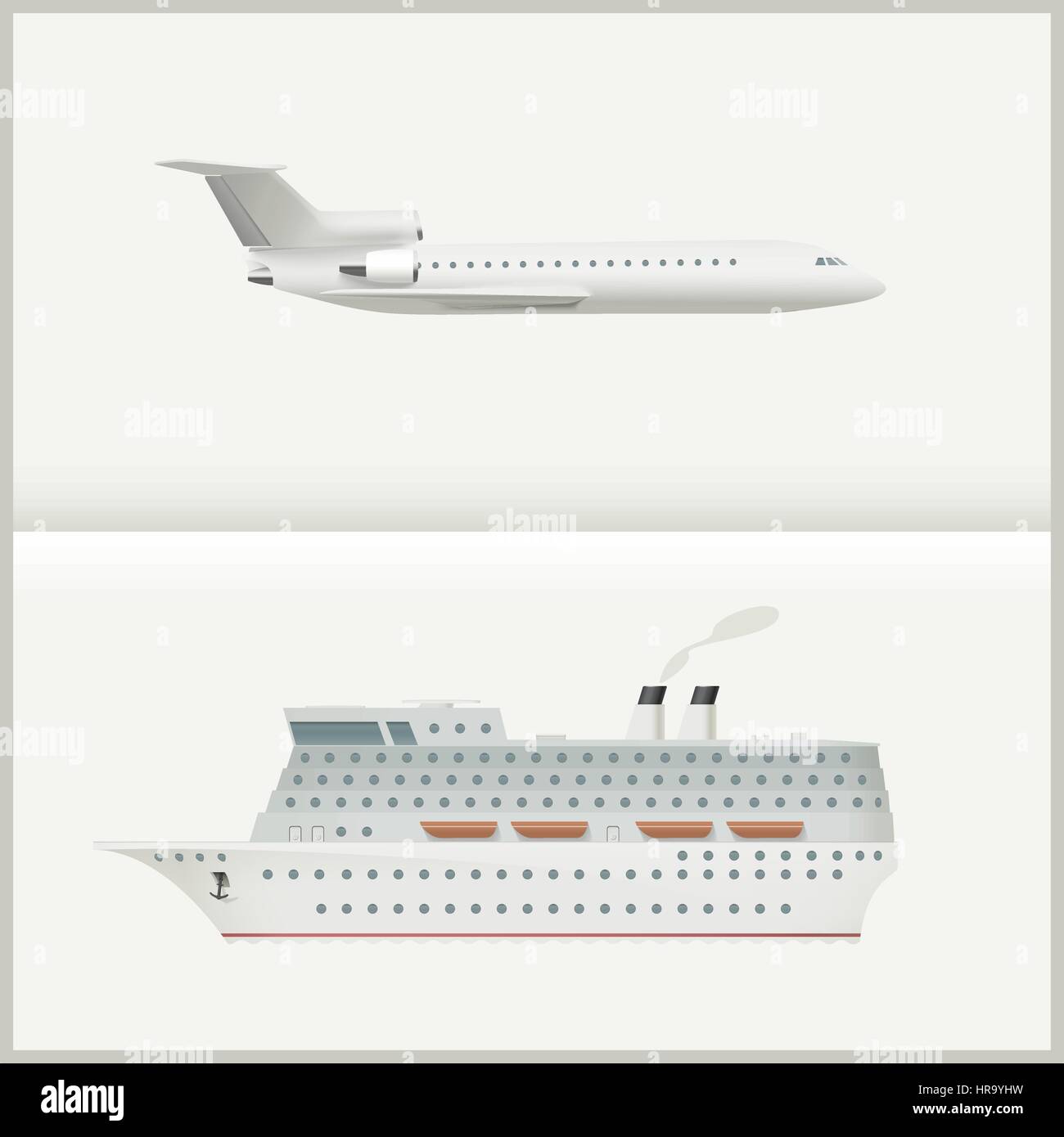 De avión y de barco de crucero. Ilustración del Vector