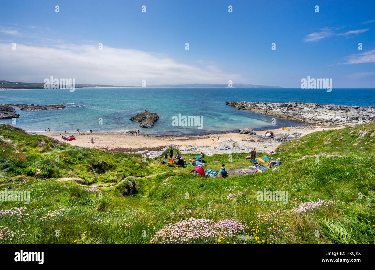 Reino Unido, Cornwall, Patrimonio Godrevy-Portreath Costa, playa de Godrevy jefe Foto de stock