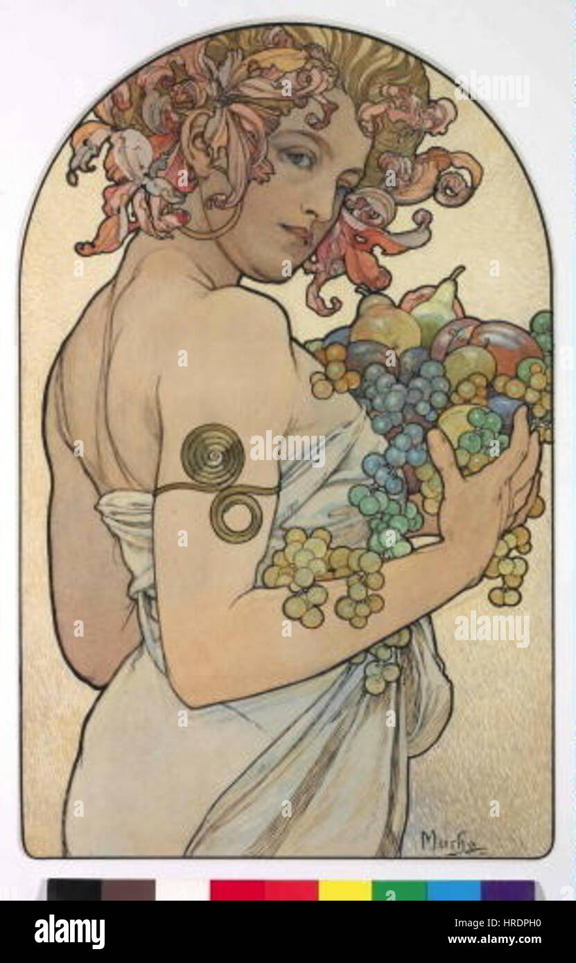 Autor Alfons Mucha 24.7.1860-14.7.1939 - Alegorie Podzimu Foto de stock