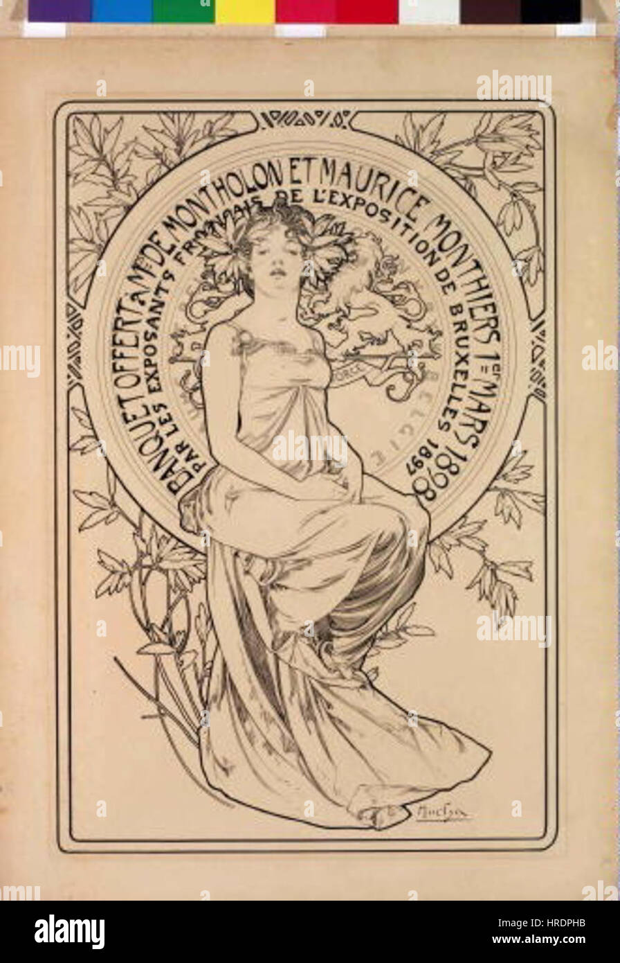 Autor Alfons Mucha 24.7.1860-14.7.1939 - Plakat na banket Foto de stock