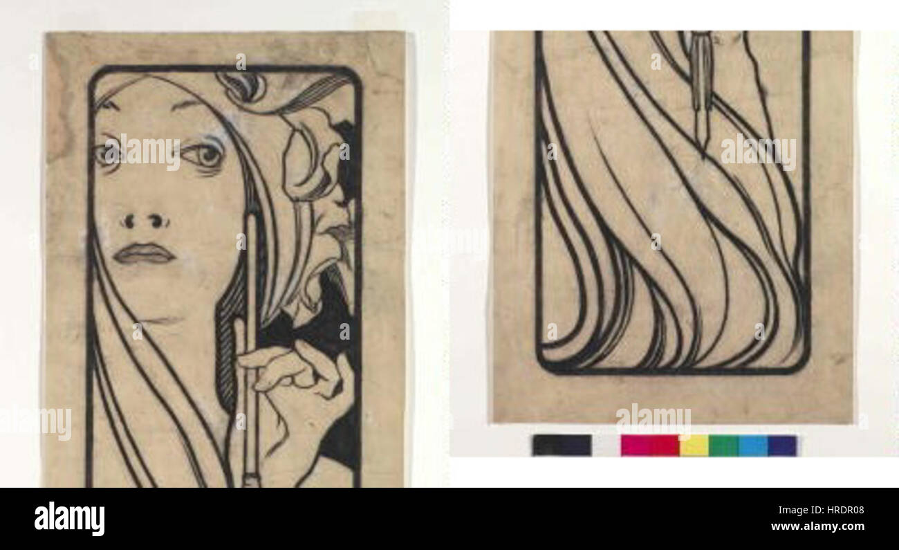 Autor Alfons Mucha 24.7.1860-14.7.1939 - Kresba pro obalku casopisu Lestampe moderne Foto de stock