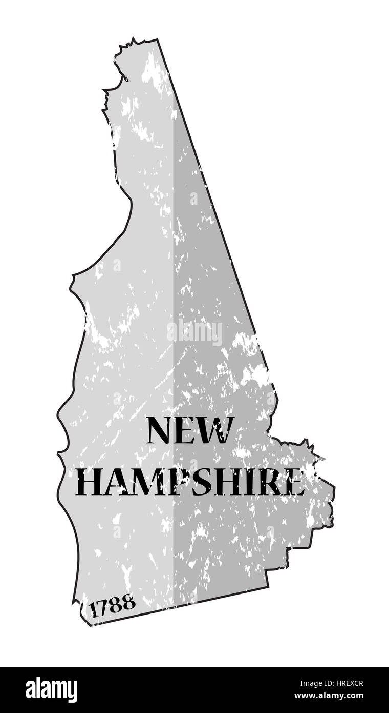 Un estado de Nueva Hampshire grunged contorno con la fecha de la estadidad aislado sobre un fondo blanco. Foto de stock