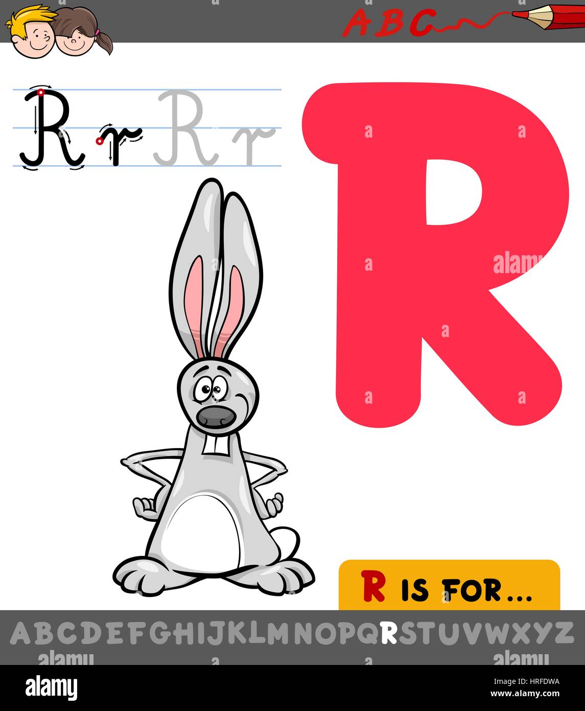 Ilustración de dibujos animados educativos de la letra R del alfabeto con  carácter Animal de conejo para niños Imagen Vector de stock - Alamy