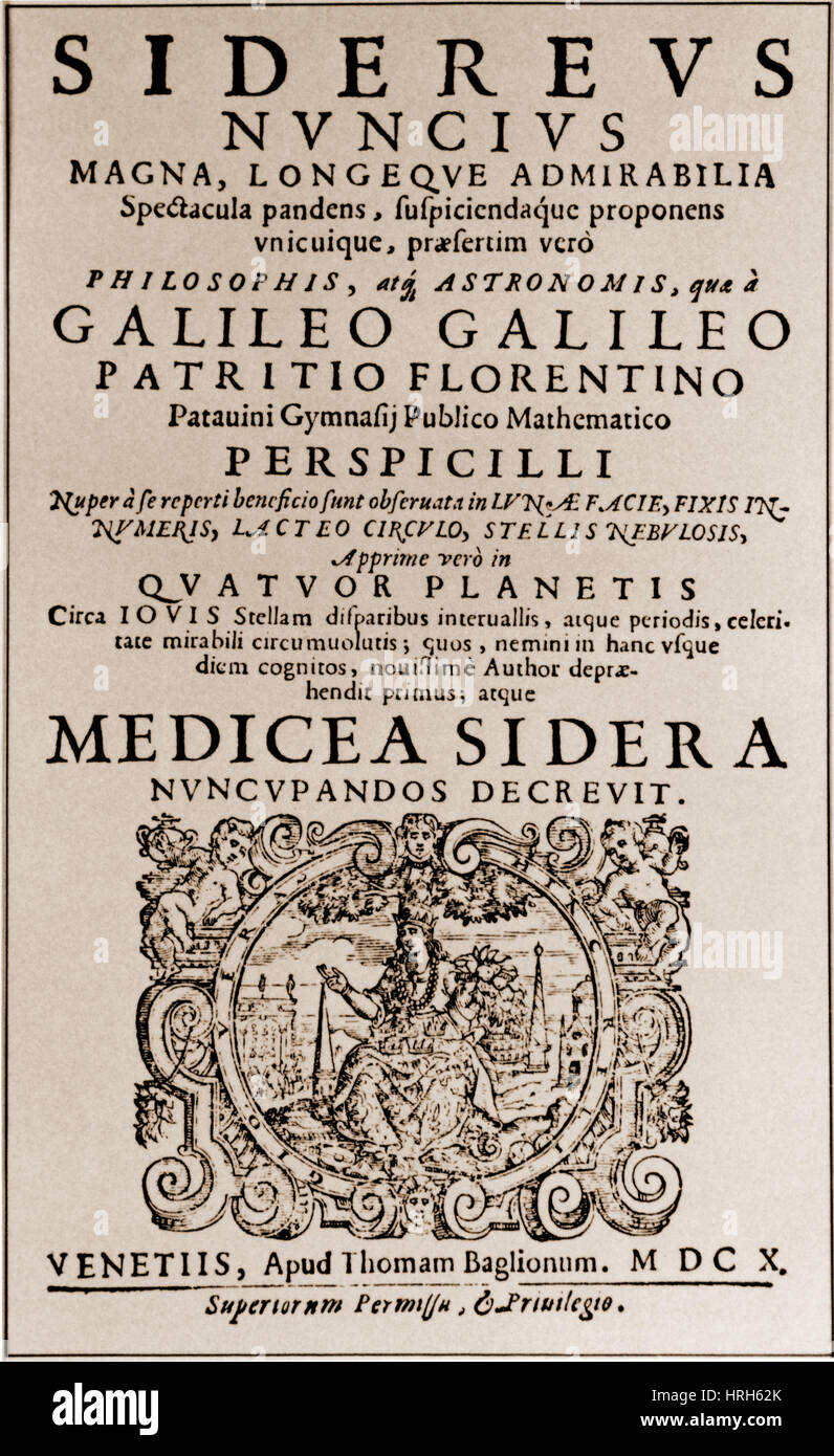 Título de la página del libro de Galileo. Foto de stock