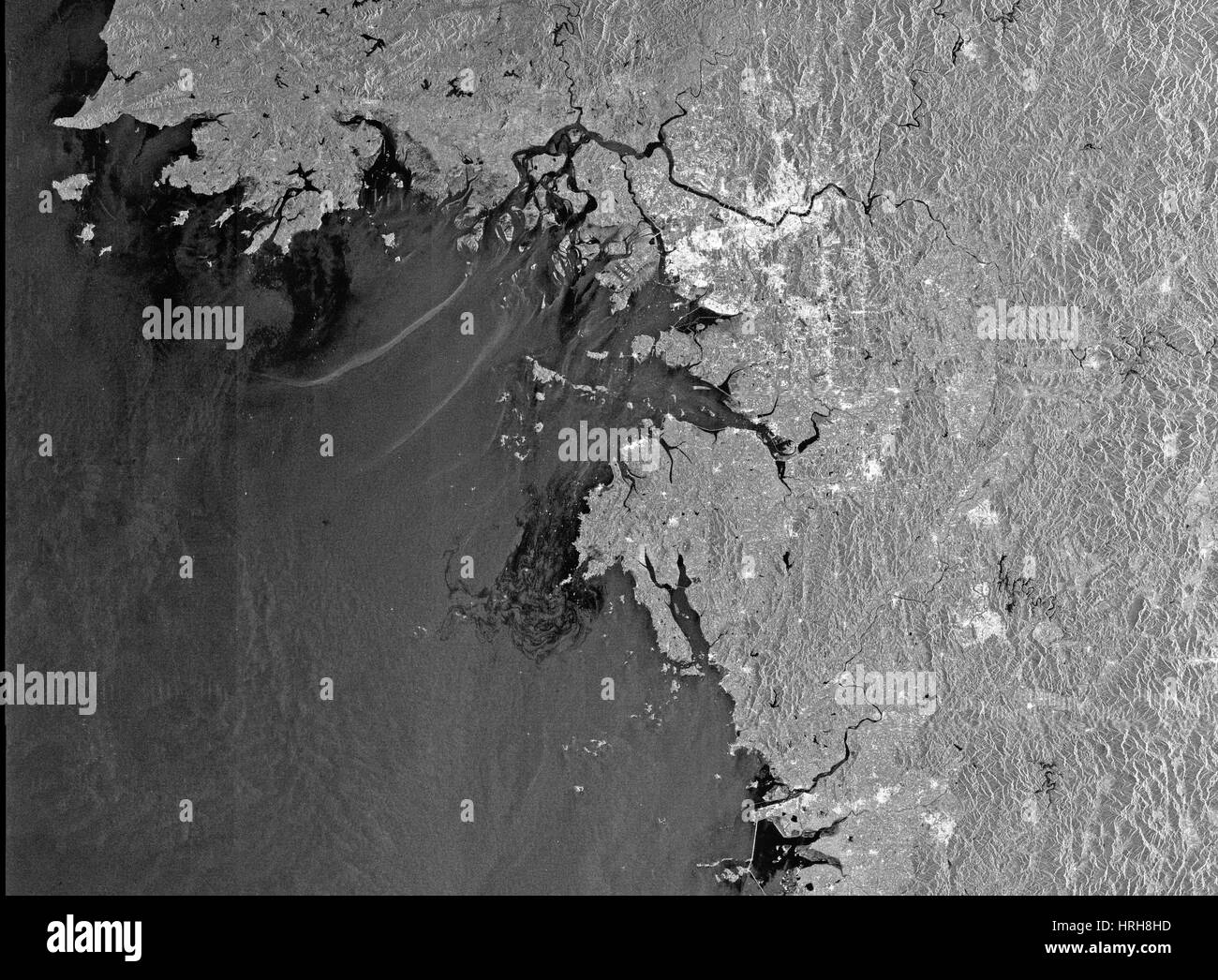 Derrame de petróleo frente a Corea Foto de stock