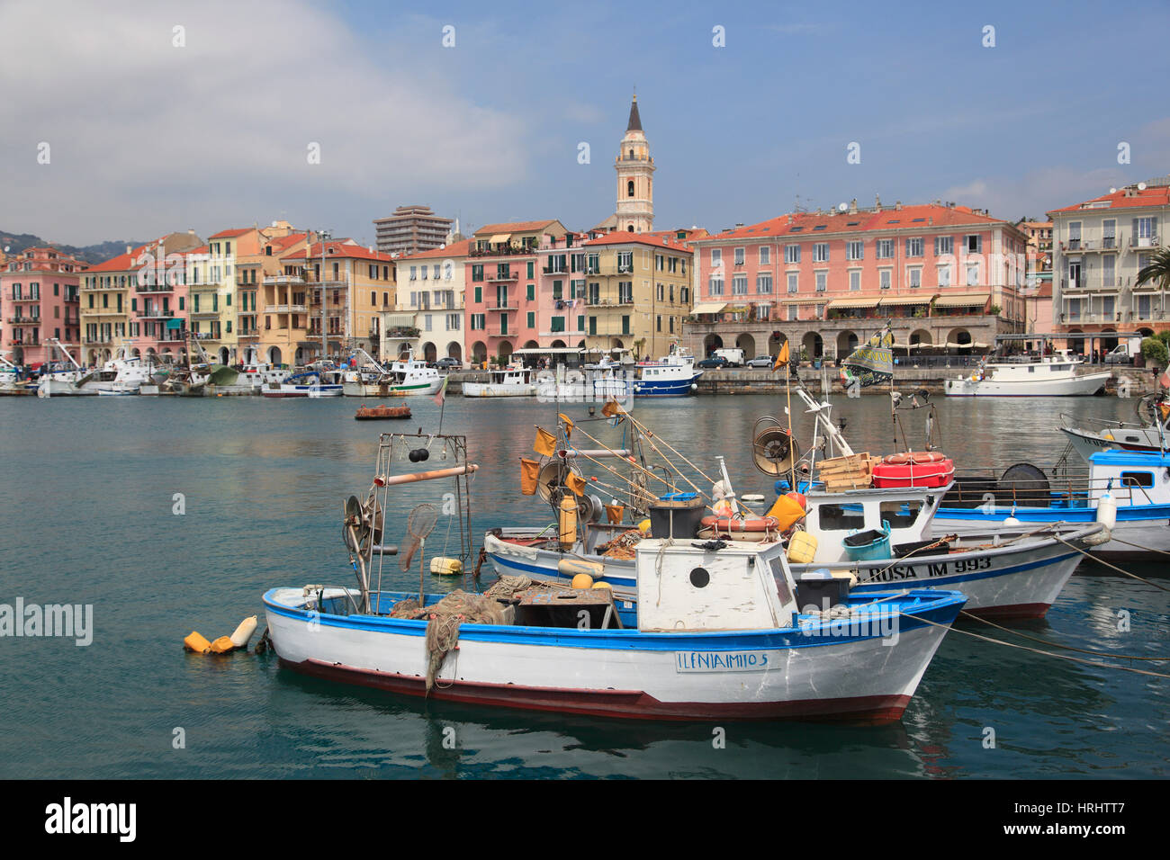 Harbour, Oneglia, Imperia, Liguria, la Riviera italiana, Italia Foto de stock