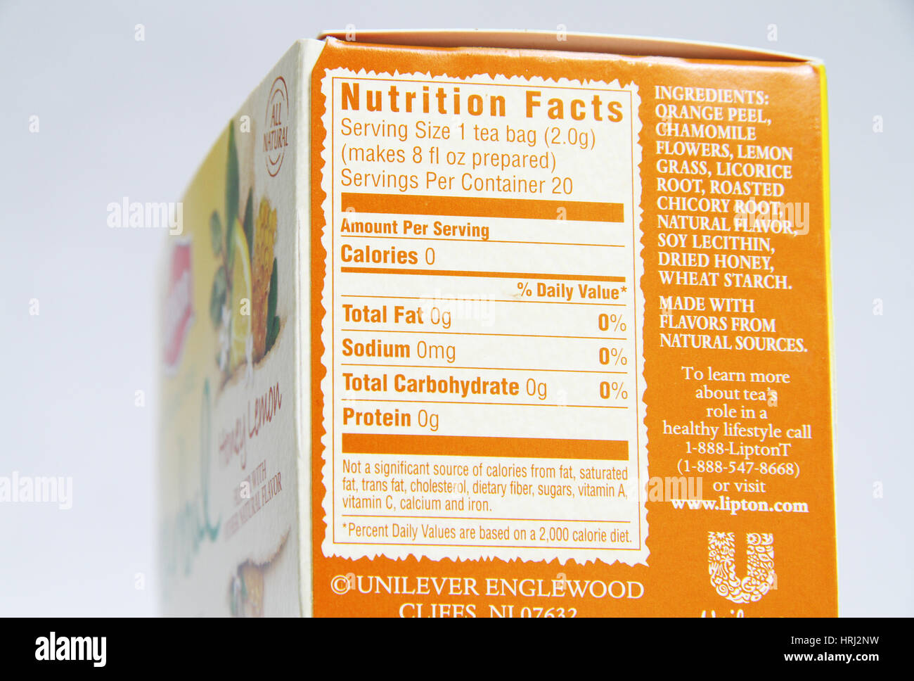 Información nutricional té de hierbas Fotografía de stock Alamy