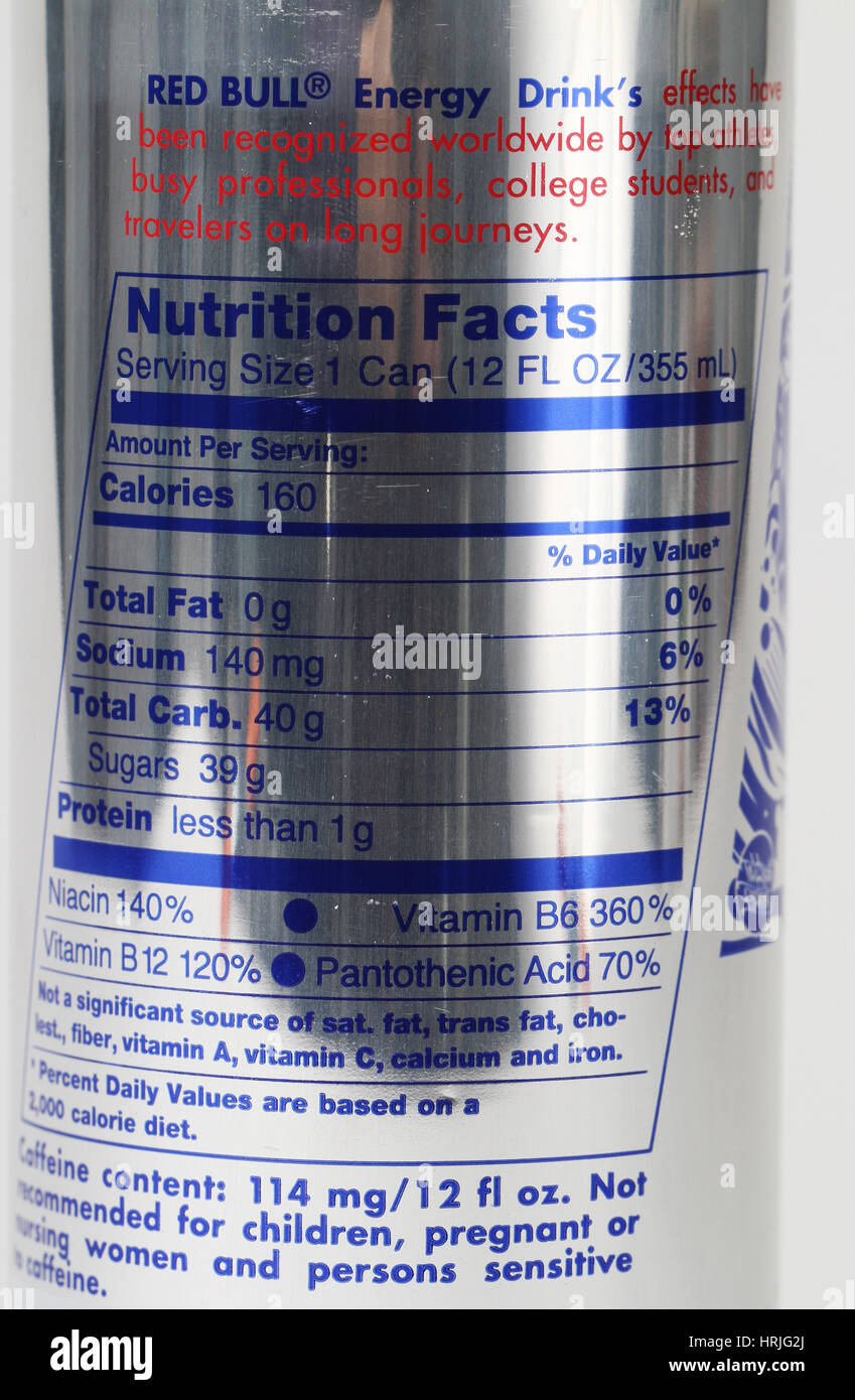 La información nutricional de bebida energética Fotografía de stock - Alamy
