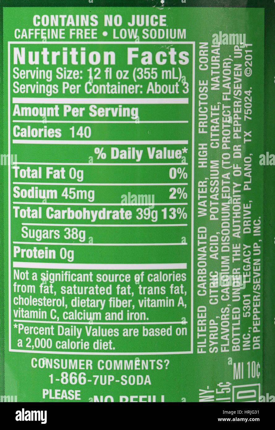 La información nutricional de refresco de Soda Pop Fotografía de stock