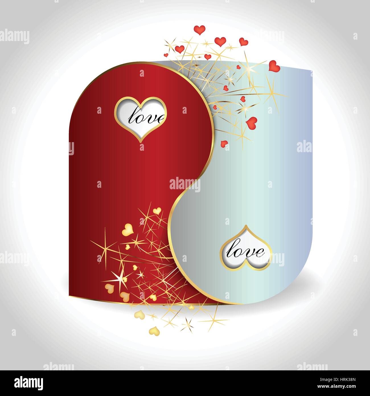 El yin y el Yang de postal con corazones Ilustración del Vector