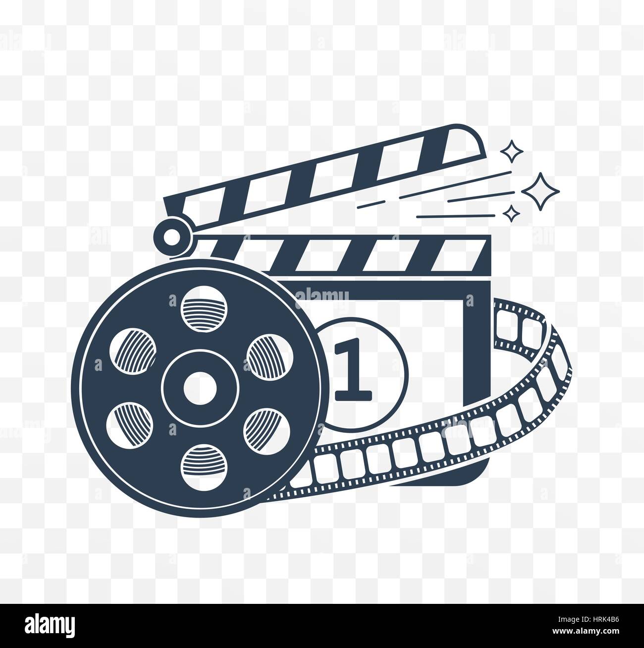 Ilustración del icono con forma de claqueta de cine y la forma de una  película en un estilo lineal. blanco en icono negro Imagen Vector de stock  - Alamy