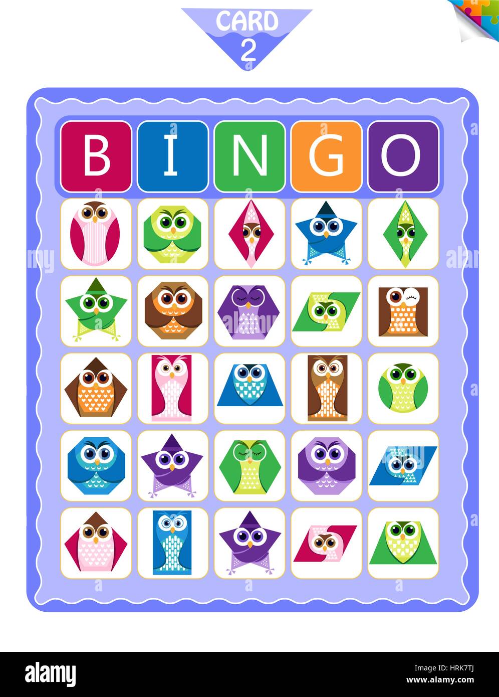 Juego de bingo educativos imprimibles para niños preescolares con formas en forma de Cartones de bingo. Ilustración vectorial de dibujos animados Vector de stock - Alamy