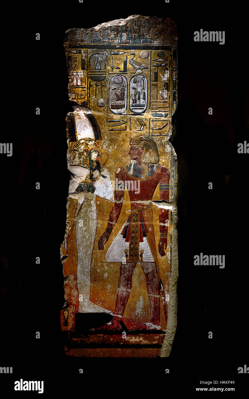 Tumba del Rey Ethos I ante el dios Osiris Pilar (Arquitectura) Sethos I.Valle de los Reyes (Egipto / Egipto / Thebes-West superior) Sethos I (Grave)Caliza, enlucidas y pintadas de 261 x 88 x 47 cm Foto de stock