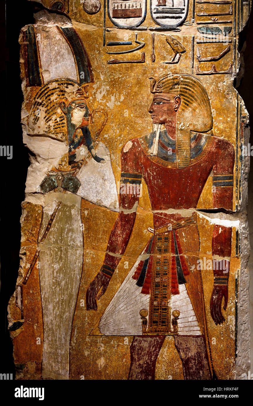 Tumba del Rey Ethos I ante el dios Osiris Pilar (Arquitectura) Sethos I.Valle de los Reyes (Egipto / Egipto / Thebes-West superior) Sethos I (Grave)Caliza, enlucidas y pintadas de 261 x 88 x 47 cm Foto de stock