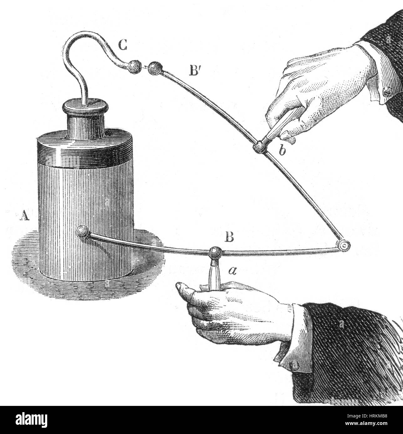 Tarro de Leyden experimento, Siglo XVIII Foto de stock