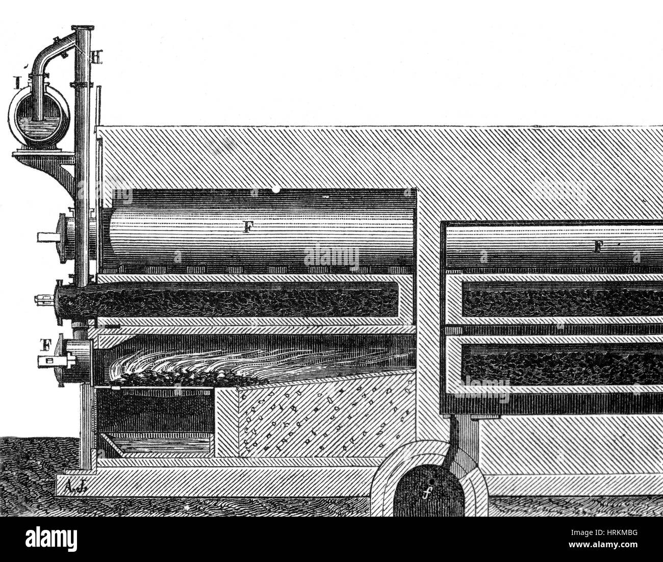 La destilación de gas de carbón, Siglo XVIII Foto de stock