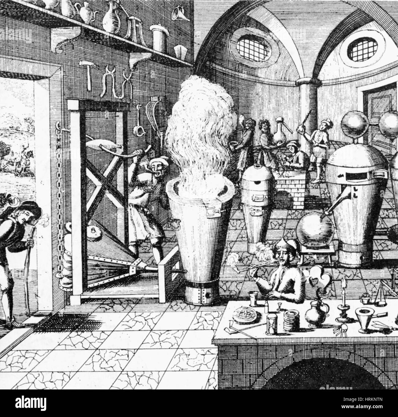 El Laboratorio de Química de 1700. Foto de stock