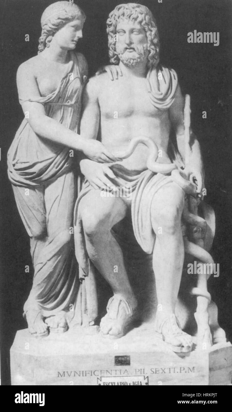 Esculapio, dios griego de la medicina y la salud Foto de stock