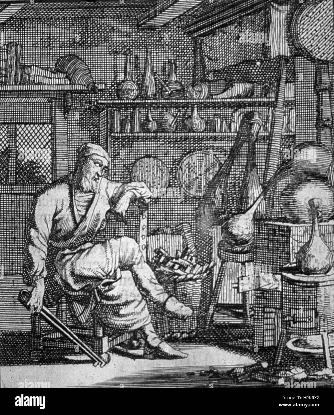 El Alquimista de Goudmaker, Siglo XVIII Foto de stock