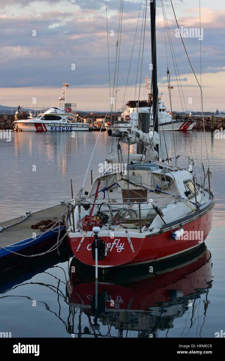 Recreativas y comerciales barcos atracados en el puerto deportivo en la bahía Nelson. Foto de stock