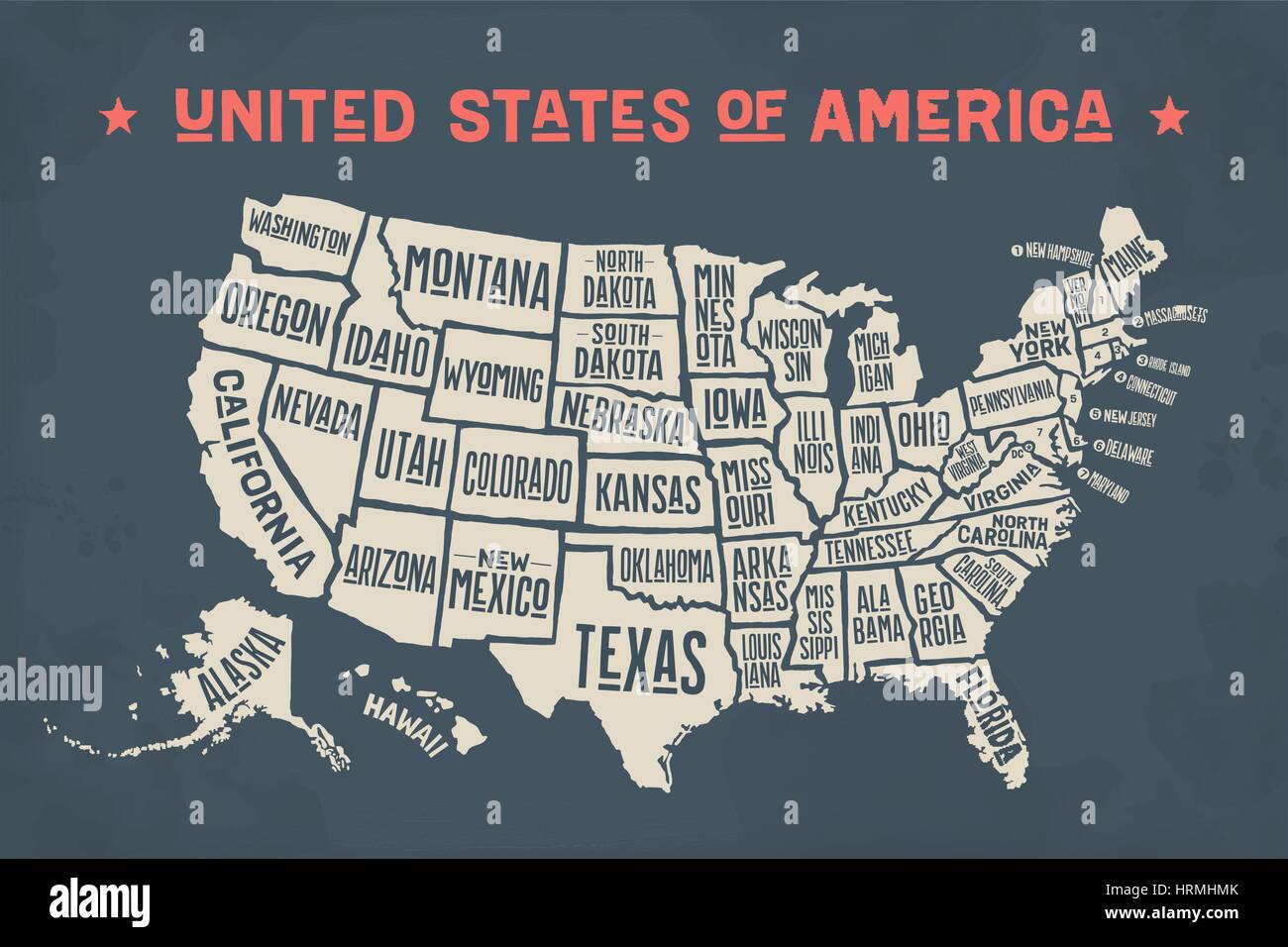 Mapa Poster De Estados Unidos De America Con Nombres De Estado Imagen Vector De Stock Alamy