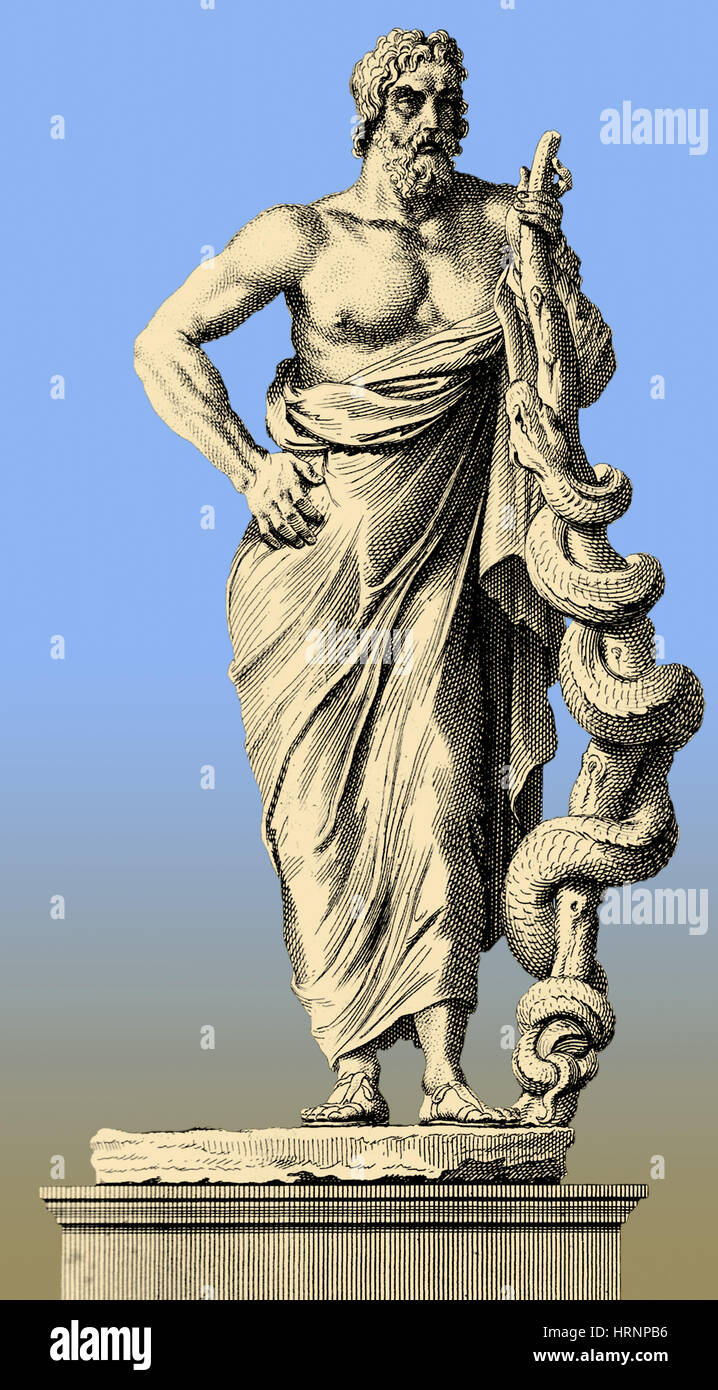 Esculapio, dios griego de la medicina y la salud Foto de stock
