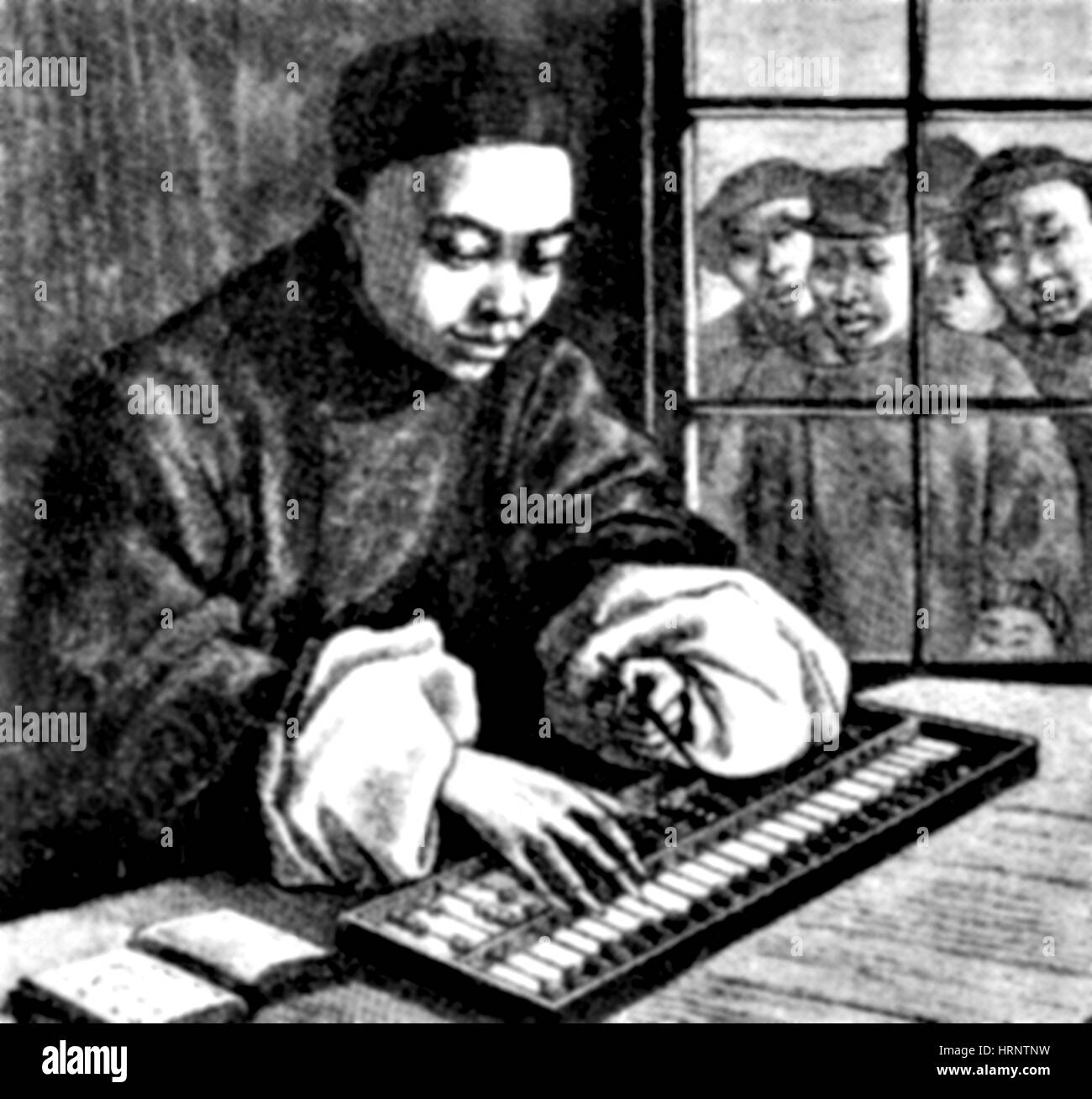 Merchant utilizando Abacus, la antigua China Foto de stock