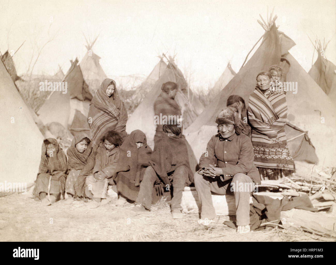 Sobrevivientes de la masacre de Wounded Knee, 1891 Fotografía de stock