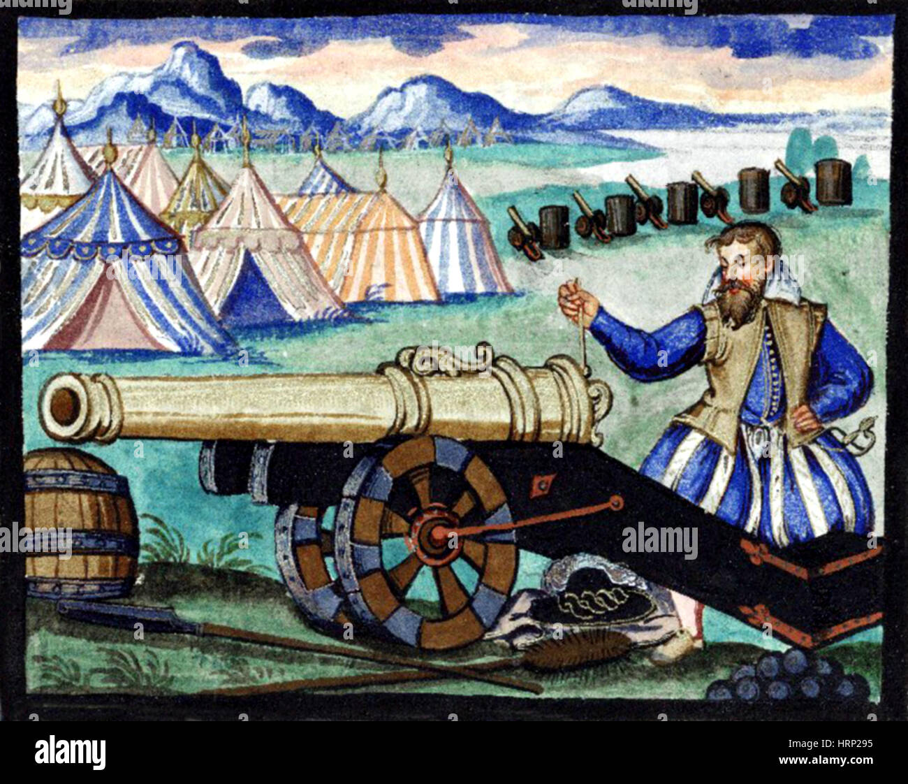 Cañones de artillería de campo, 1607 Foto de stock