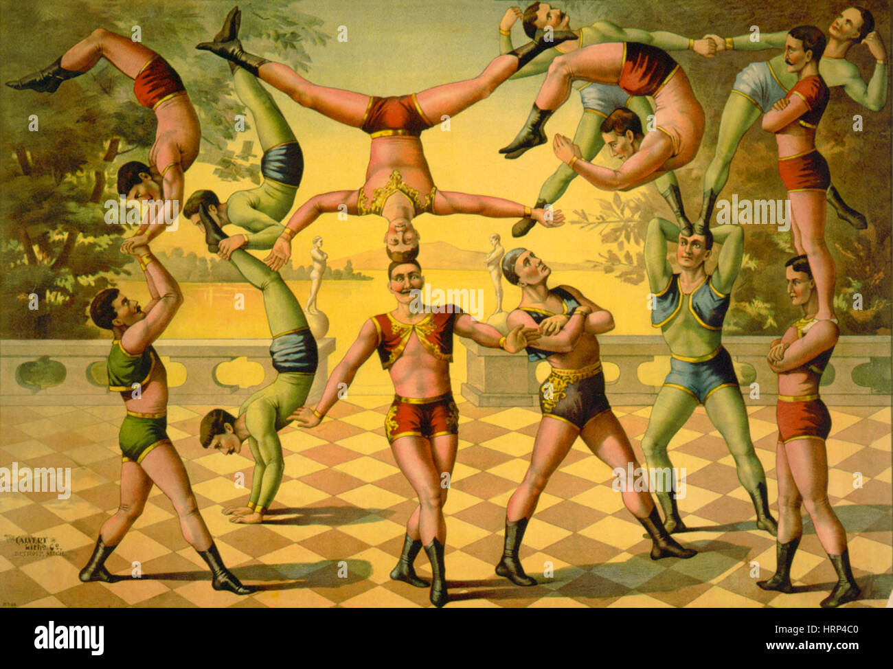 Trece hombres haciendo acrobacias, 1891 Foto de stock