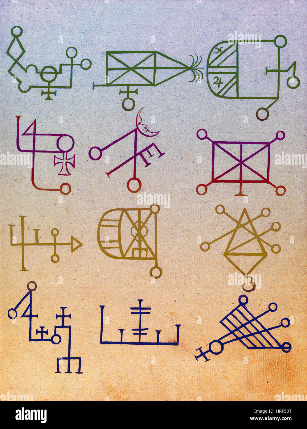 Signos y Sigils cabalista, Siglo XVIII Foto de stock