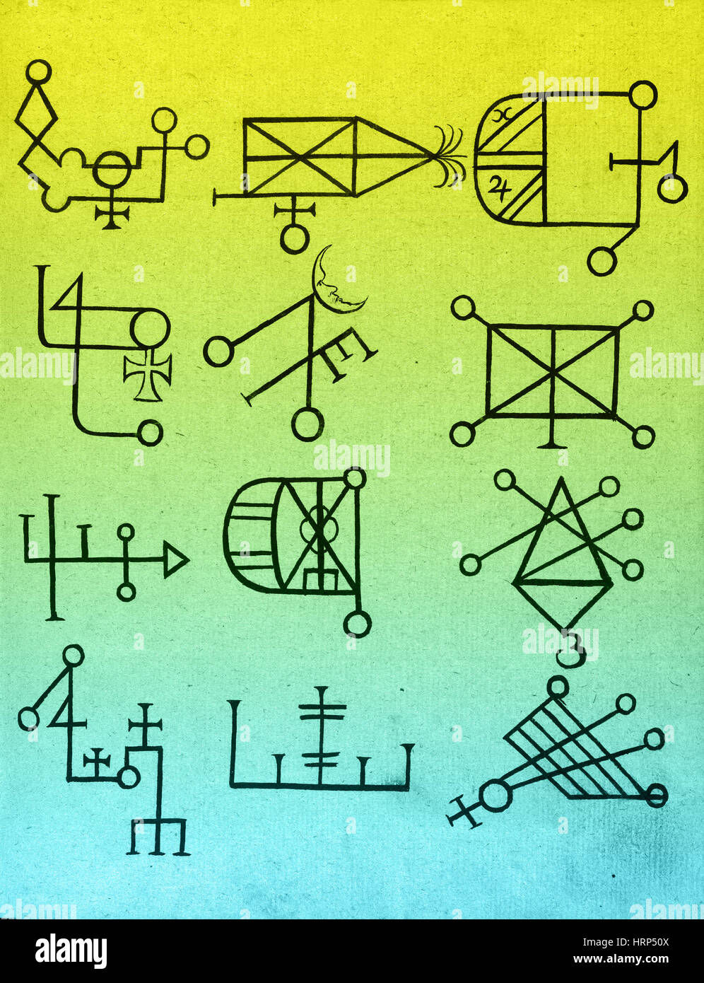 Signos y Sigils cabalista, Siglo XVIII Foto de stock