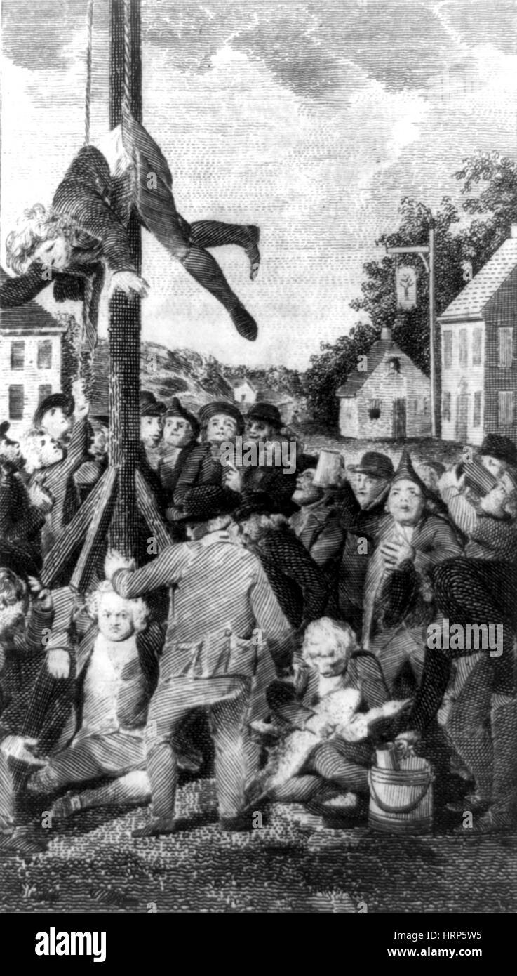 La Revolución americana, la humillación pública leales Foto de stock