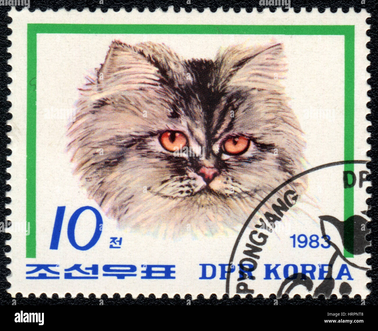Un sello impreso en la RPD de Corea muestra una cabeza de gato, desde la  serie de razas de gatos, 1983 Fotografía de stock - Alamy