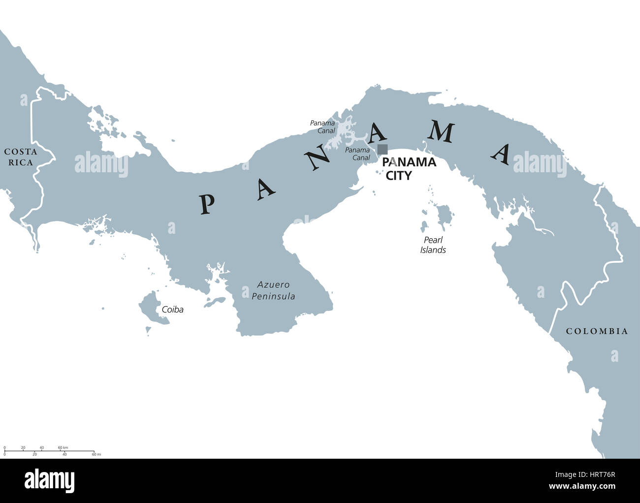 Mapa político de Panamá con la capital, Ciudad de Panamá, las fronteras nacionales, los vecinos y el Canal de Panamá. República en América del Norte y América Central. Foto de stock