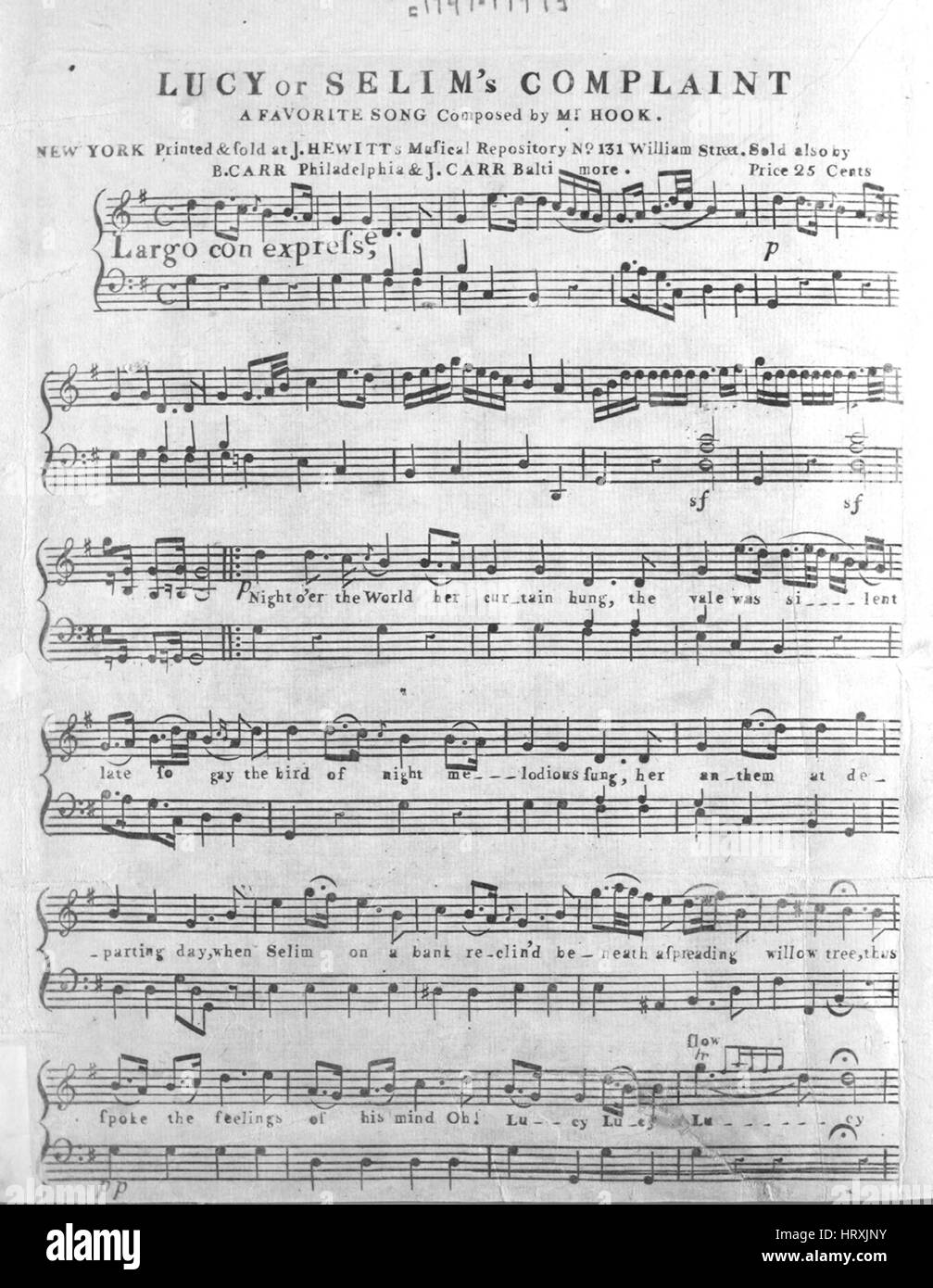 Imagen de cubierta de partituras de la canción '(1) Lucy, o Selim la  denuncia de una de sus canciones favoritas (2) Nancy', con notas de autoría  original leyendo 'compuesto por el Sr.