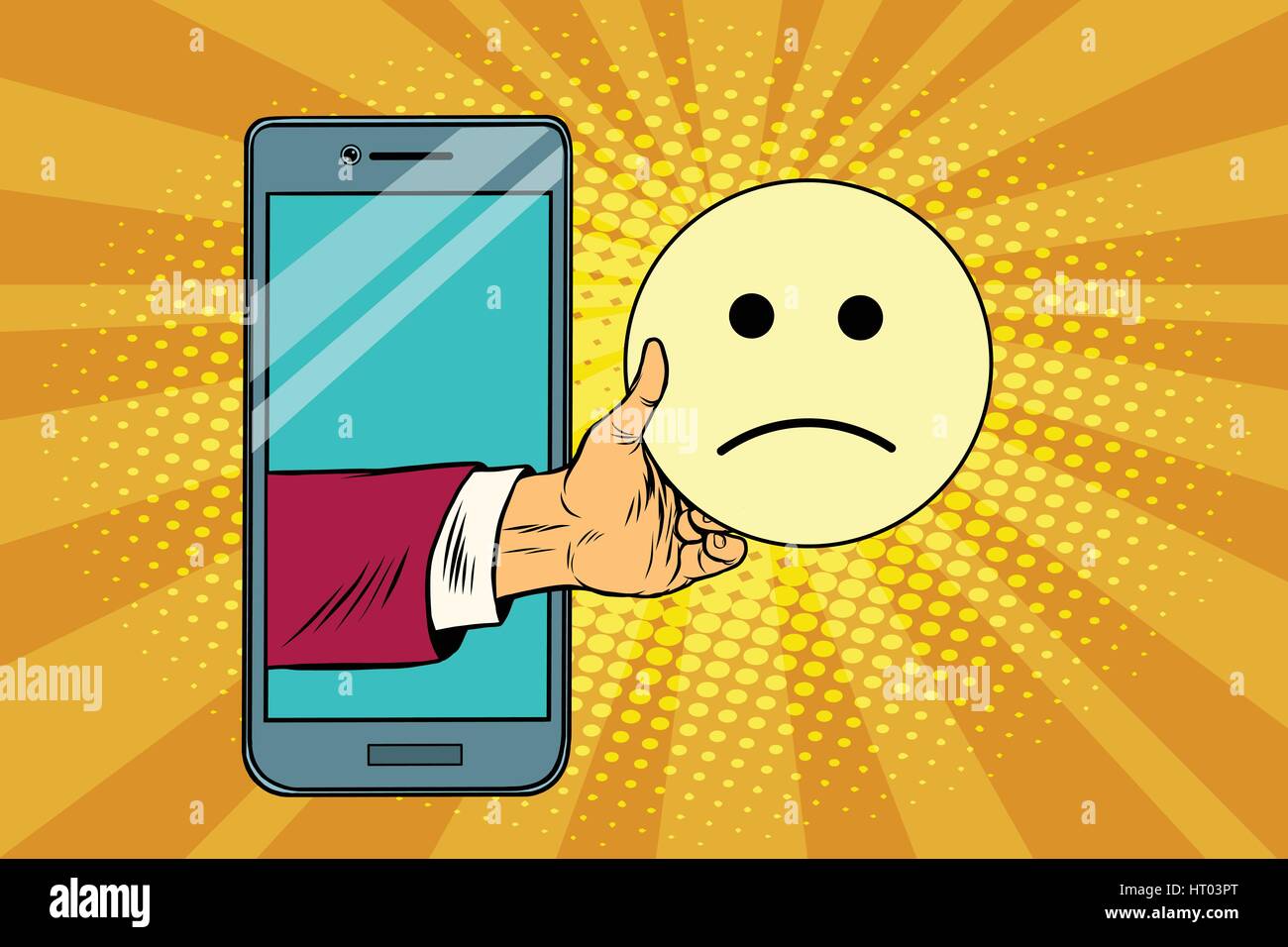 Tristeza resentimiento emoji emoticonos en el smartphone Ilustración del Vector