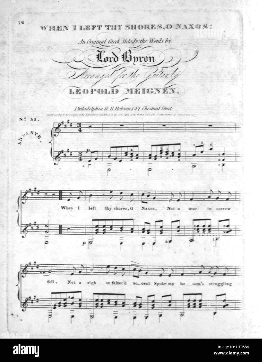 Imagen De Cubierta De Partituras De La Cancion Cuando Sali De Tus Orillas Oh Naxos Una Melodia Original Griego Con Notas De Autoria Original Leyendo Las Palabras De Lord Byron Dispuestas Para alamy