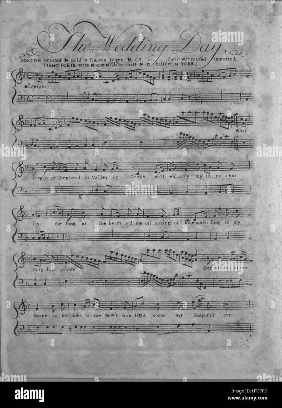 Necesito grosor ambiente Imagen de cubierta de partituras de la canción "El día de la boda [música  manuscrita en la espalda 'Bristol Marzo,' de O'Shaw]', con notas de autoría  original leyendo 'na', Estados Unidos, 1900.