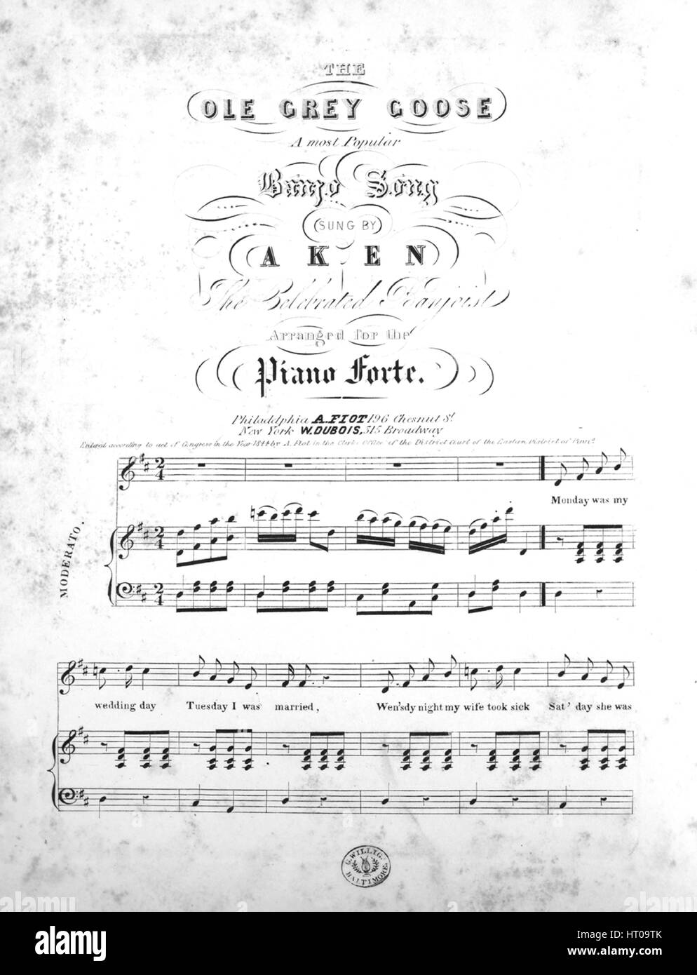 Imagen De Cubierta De Partituras De La Cancion Ole Ganso Gris Una Cancion Banjo Mas Populares Organizadas Para El Piano Con Notas De Autoria Original Leyendo Na Estados Unidos 1844 El Editor