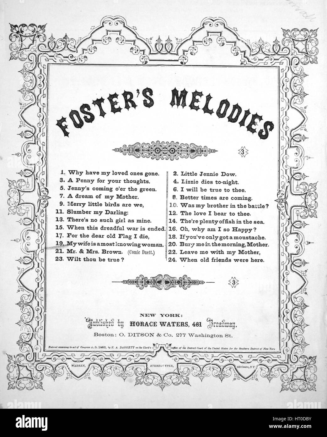 Imagen de cubierta de partituras de la canción 'Foster's melodías nº19 Mi  esposa es una mujer de más saber", con notas de autoría original leyendo  'Poesía por George Cooper música por Stephen