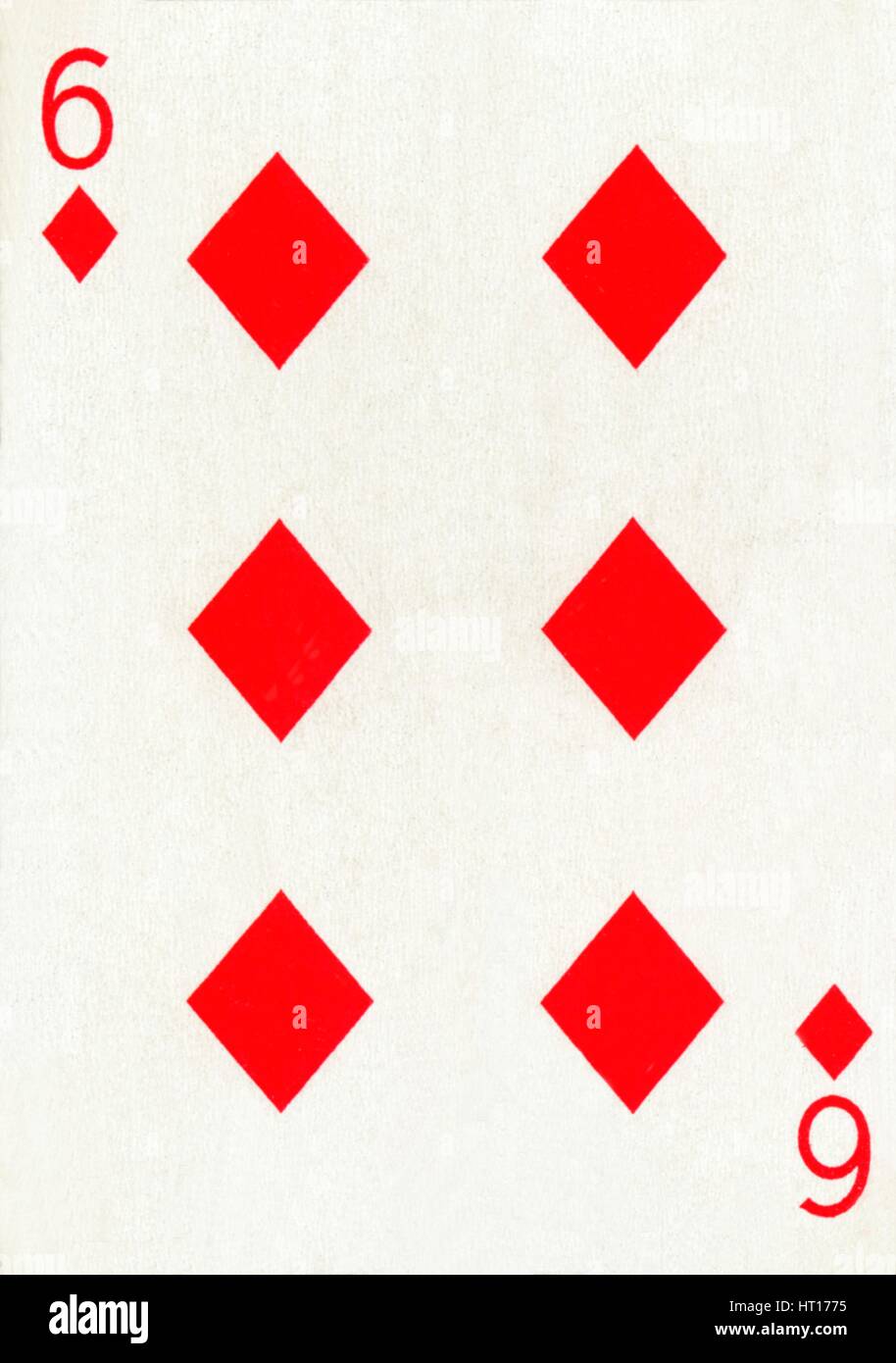 6 de Diamantes de una baraja de Goodall & Son Ltd, jugar a las cartas, c1940. Artista: Desconocido. Foto de stock