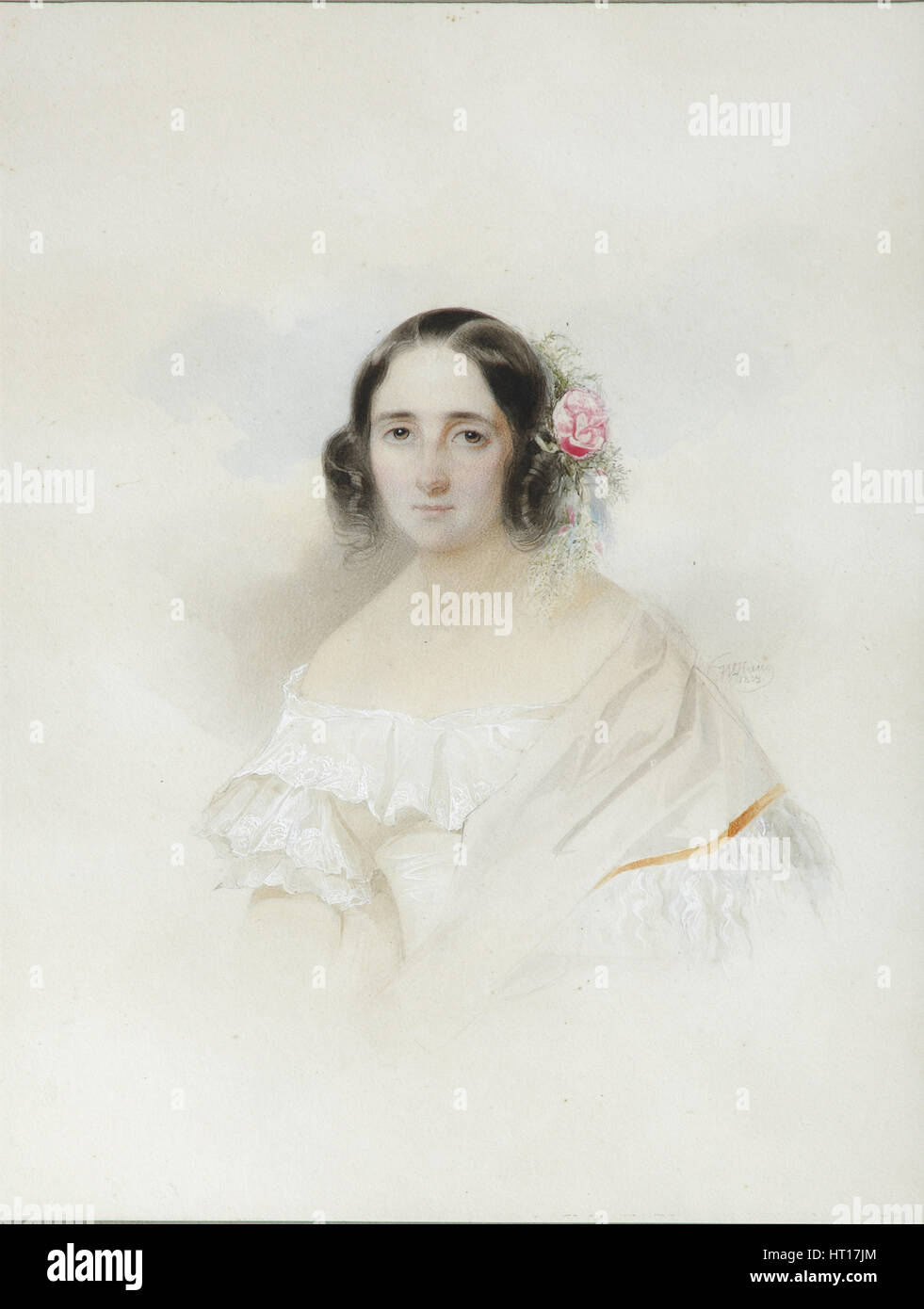 Retrato de Anna Alexeevna Olenina (1808-1888), 1839. Artista: Hau (Gau), Vladimir Ivanovich (1816-1895) Foto de stock