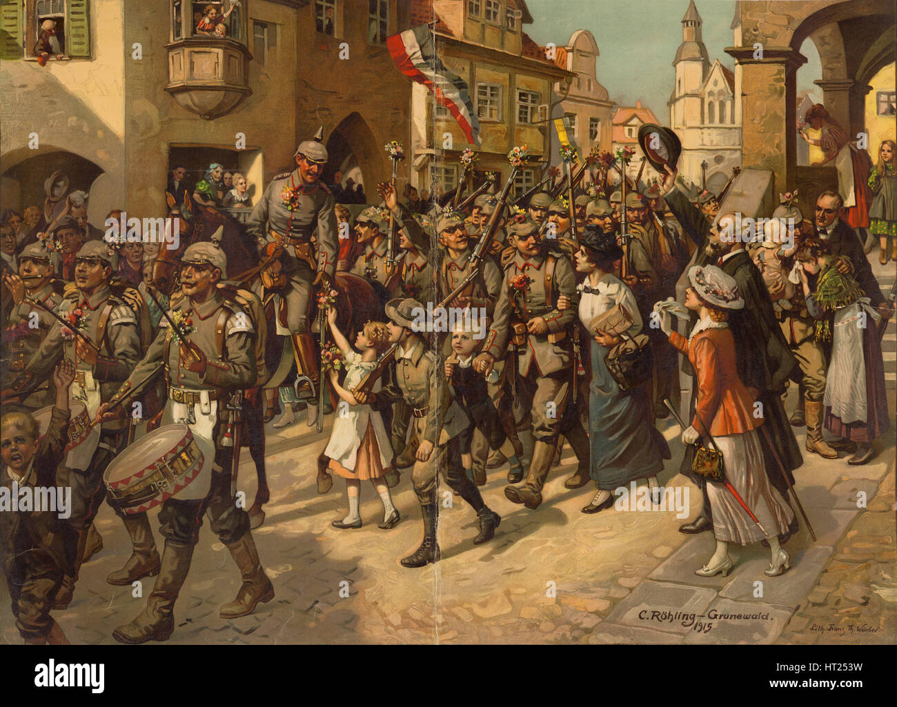 La movilización en 1914. Imagen para las escuelas la enseñanza de la historia, 1915. Artista: Röhling Carl (1849-1922) Foto de stock